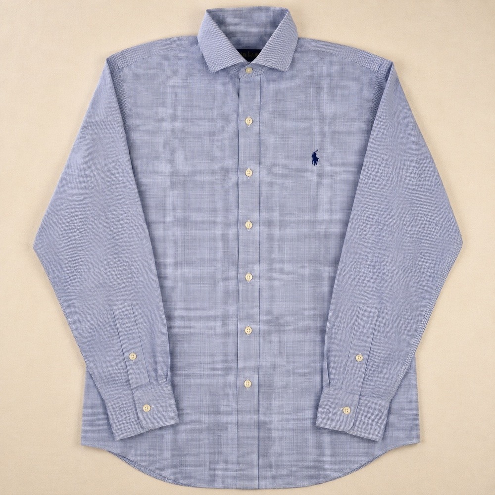 Polo Ralph Lauren Dress Shirt Men's 15 32/33 Blue Check Button Front Cotton
